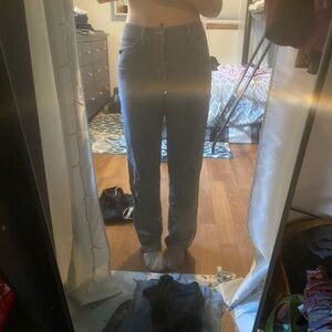 Dickies Women's Blue and White Stripes Straight Leg Jeans